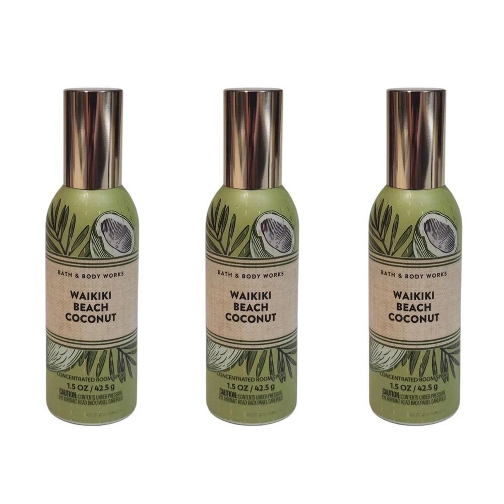 3x NEW Bath & Body Works Waikiki Beach Coconut Concentrated Room Spray 1.5oz ech